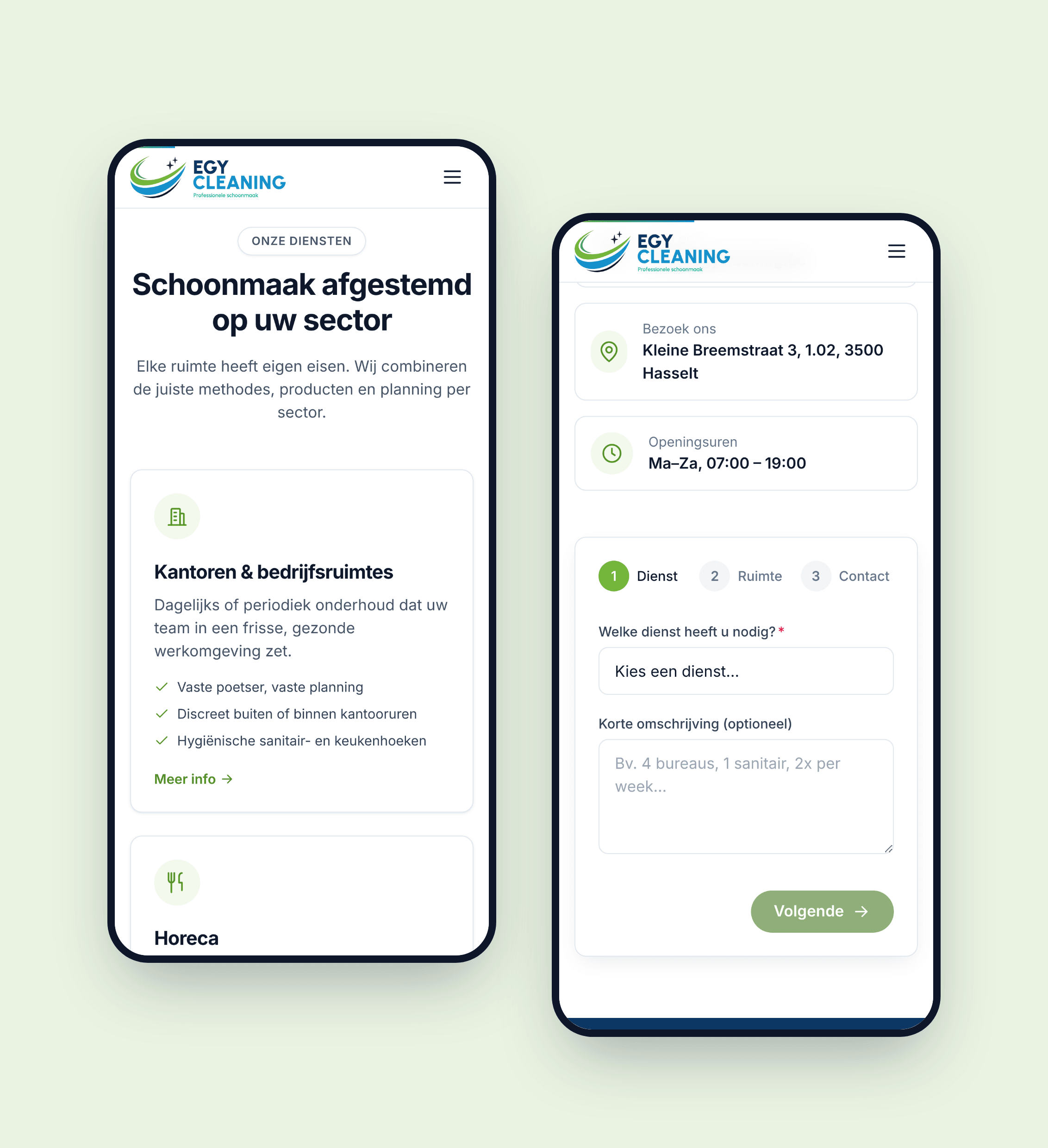 The services and the three-step quote form on mobile
