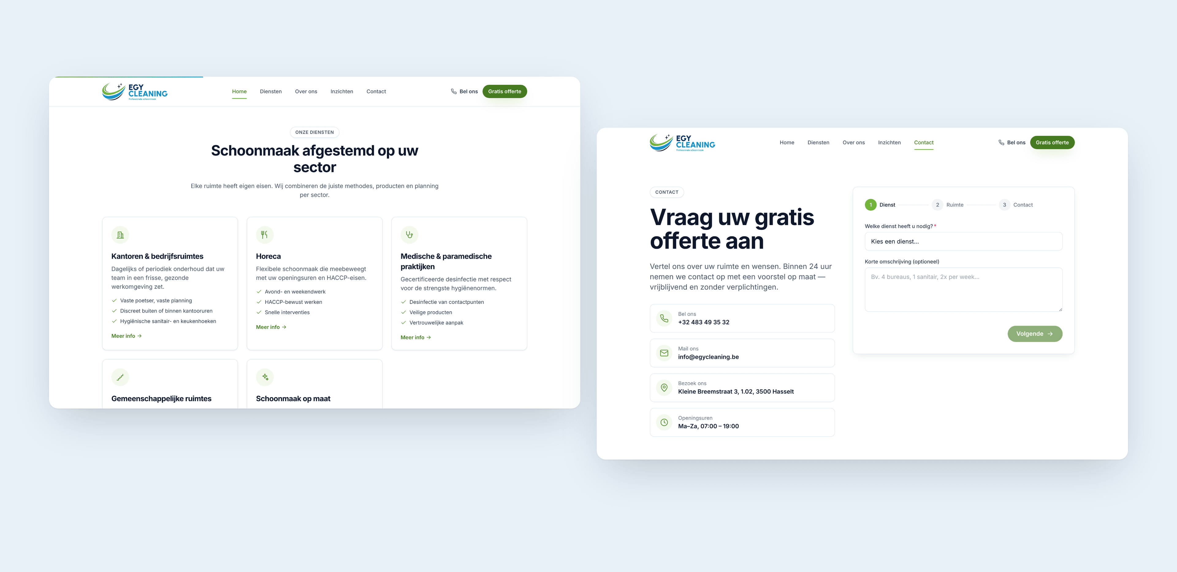 The services page and the quote page on desktop