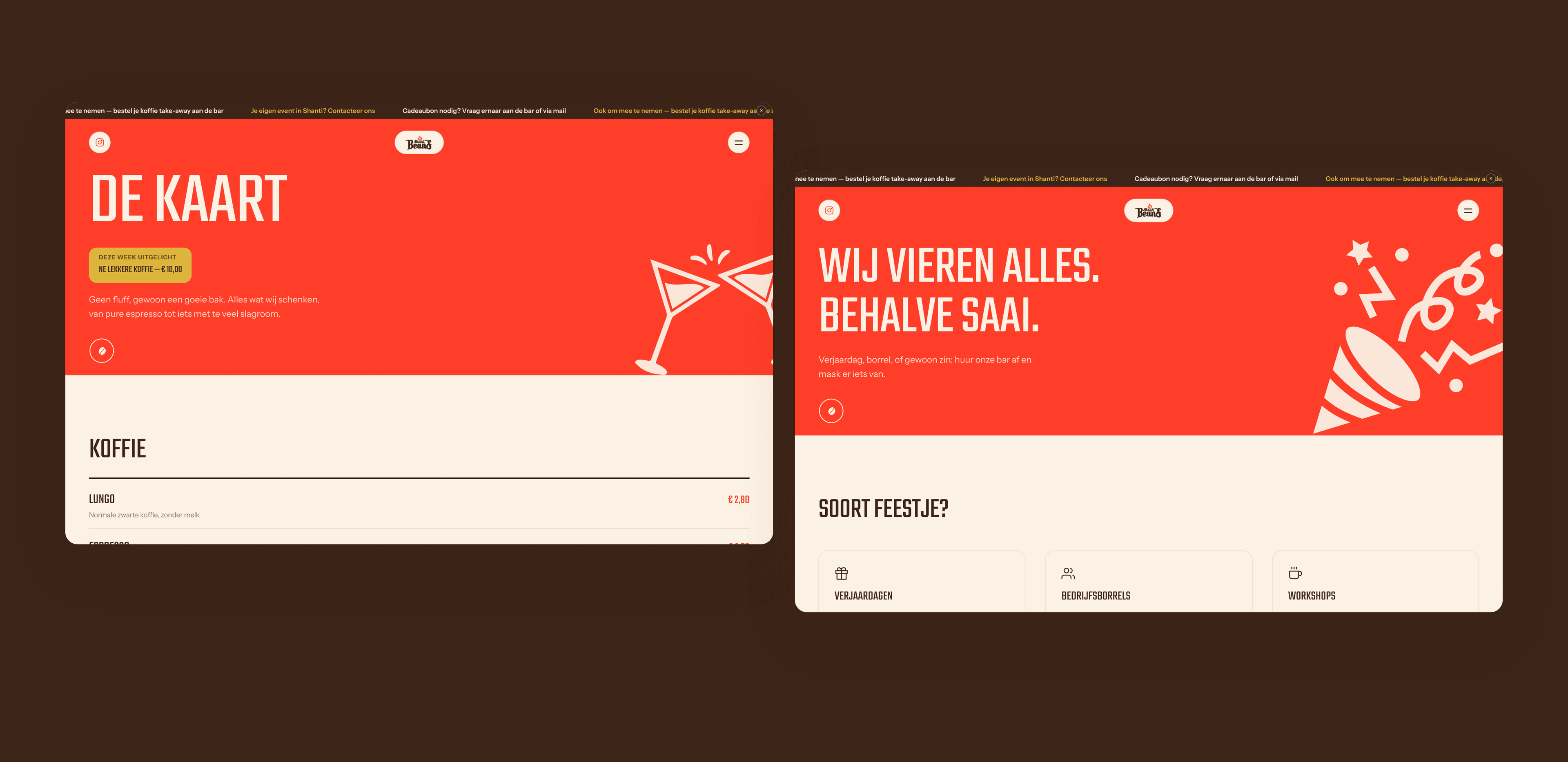 De kaart en de pagina voor privé-events op desktop